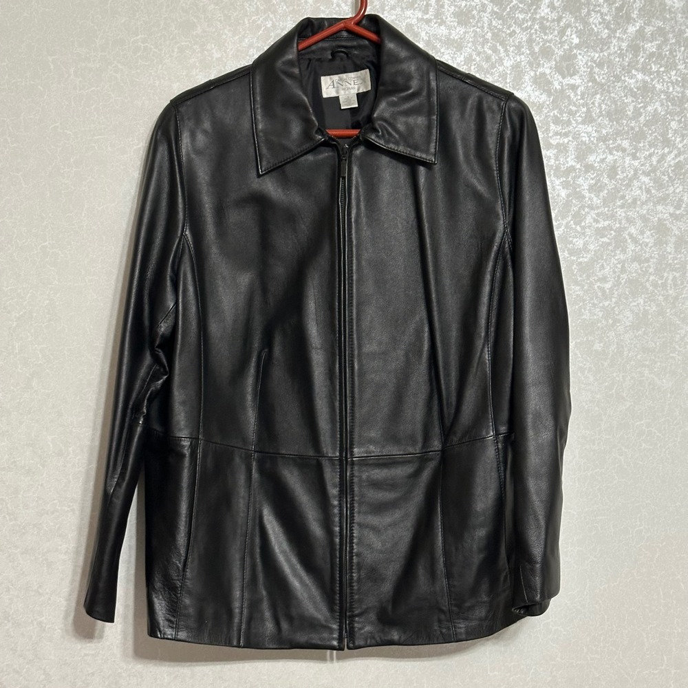 Casual Corner Annex Full Zip Genuine Leather Jacket Classic Black Y2K Vintage XL